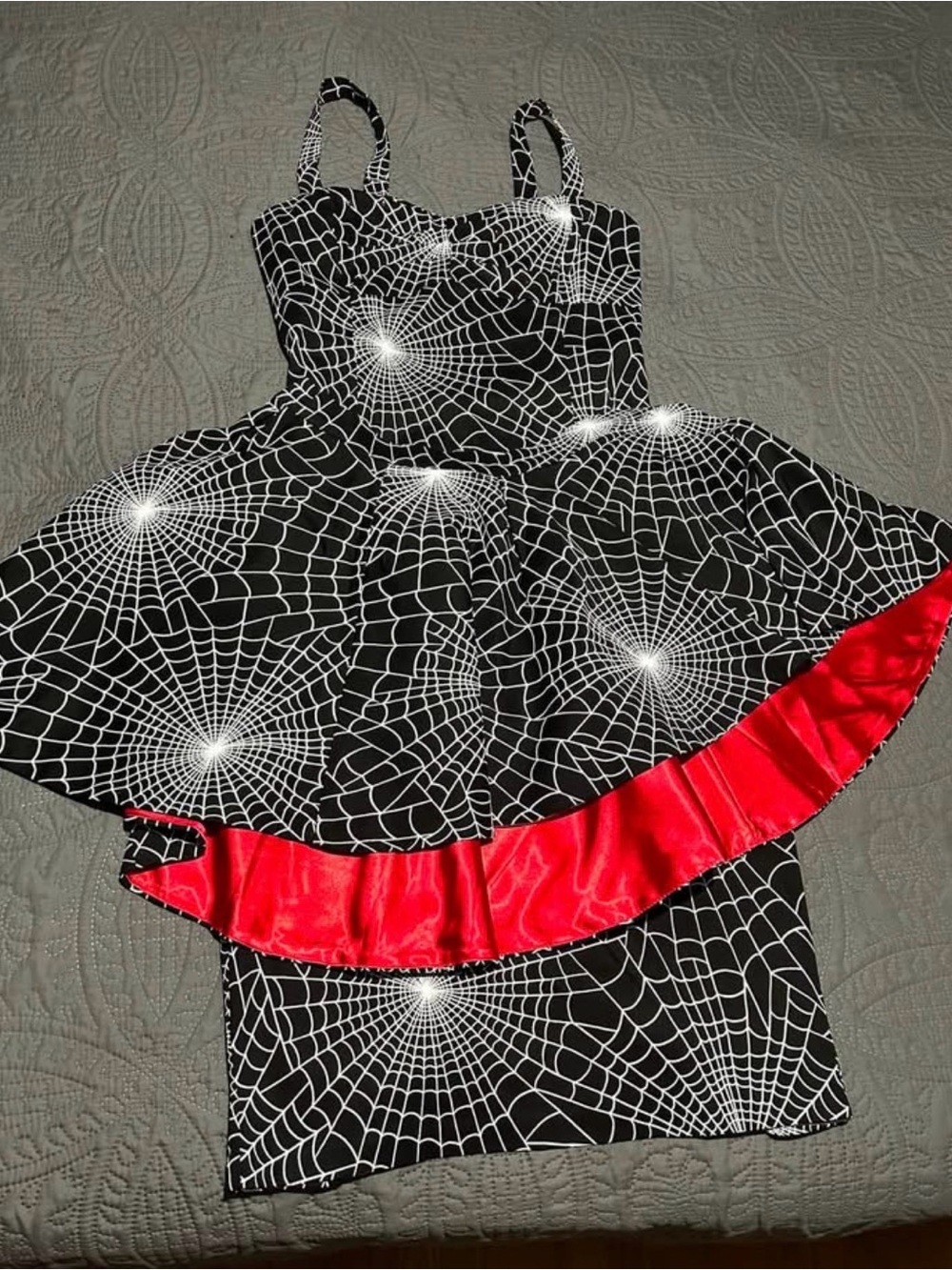 Vixen by Micheline Pitt Black Spiderweb Midi Dress with Red Trim